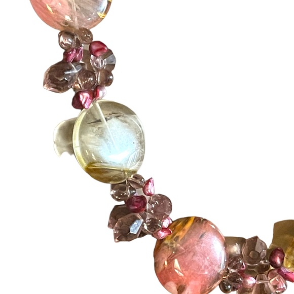 Stunning colorful faux Quartz Chunky stone disk pearl glass crystal necklace - Picture 12 of 13